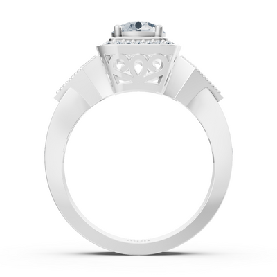 Diamond side stone halo engagement ring in white gold