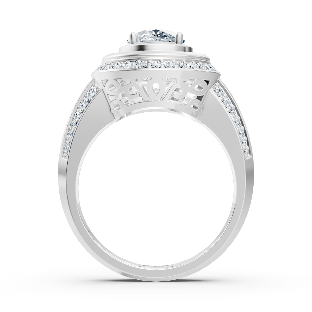 White gold halo engagement ring with diamonds &amp; tourmaline