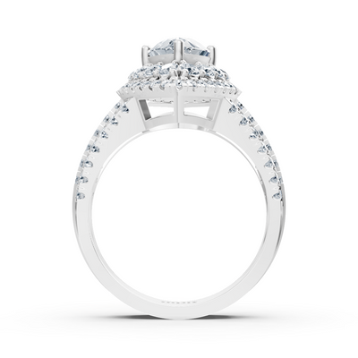 Weißgoldener Halo-Ring mit Marquise-Diamant & Rubinen