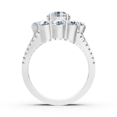 Weißgoldener Halo-Ring mit Diamanten, Smaragden & Rubinen