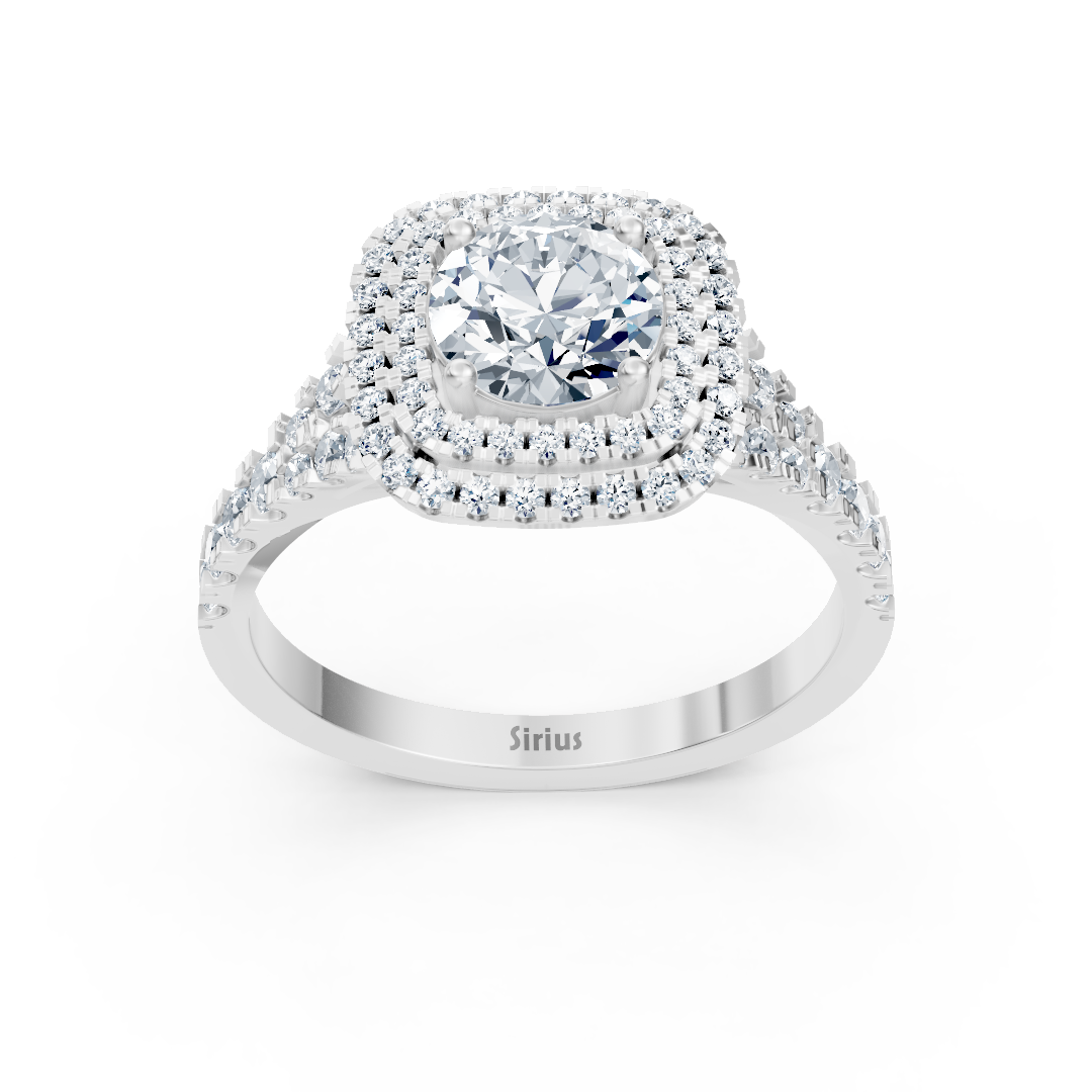 Double Halo Diamond Ring White Gold