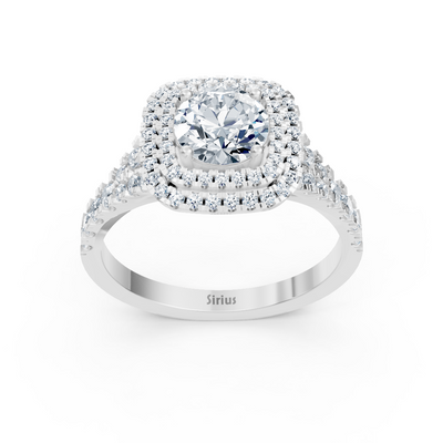 Double Halo Diamond Ring White Gold