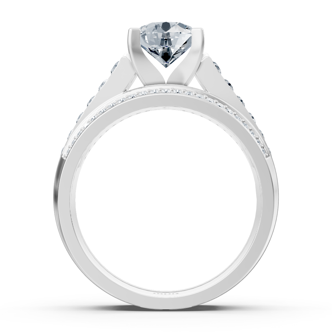 Cathedral canal engagement ring with diamonds in white gold