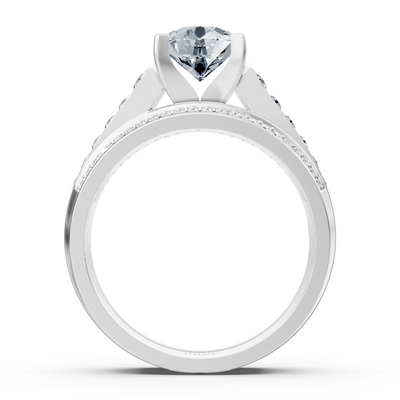 Cathedral canal engagement ring with diamonds in white gold