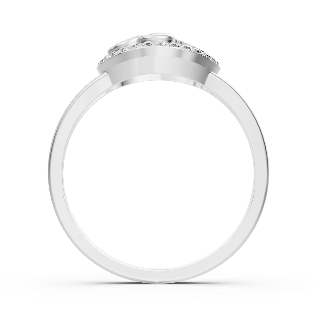 Delicate heart-shaped diamond ring in white gold with pavé accents