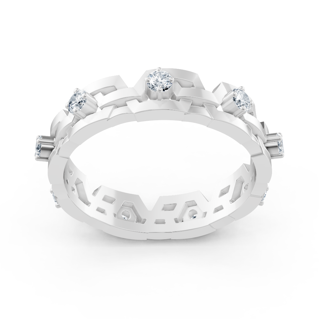 Geometrischer Weißgoldring mit Diamanten