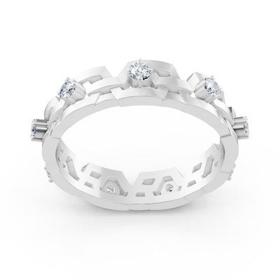 Geometrischer Weißgoldring mit Diamanten