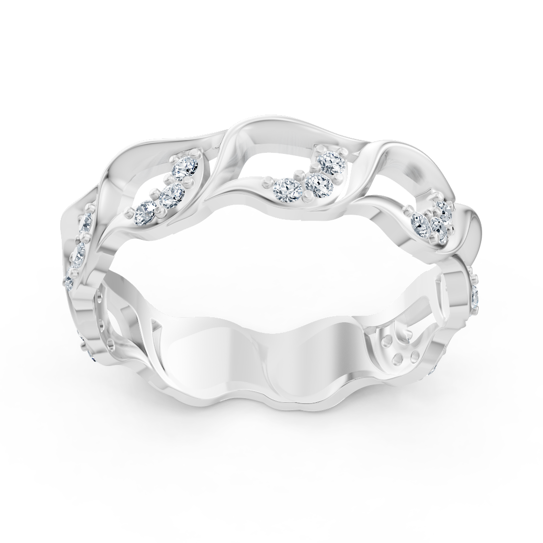 Elegant white gold diamond ring with wave pattern