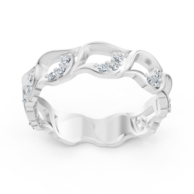 Elegant white gold diamond ring with wave pattern