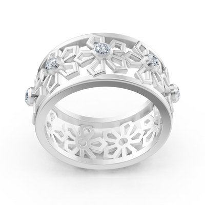 Weißgold-Diamantring mit Schneeflockenmotiv – 8 Diamanten