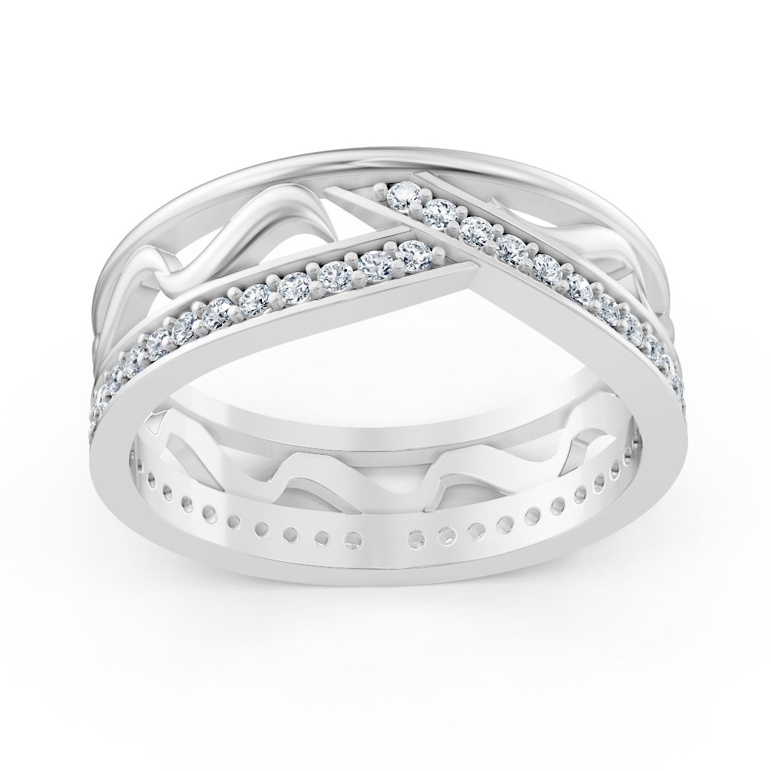 Weissgoldener Diamantring mit filigranem Wellenmuster