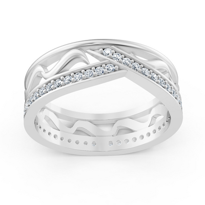 Weissgoldener Diamantring mit filigranem Wellenmuster