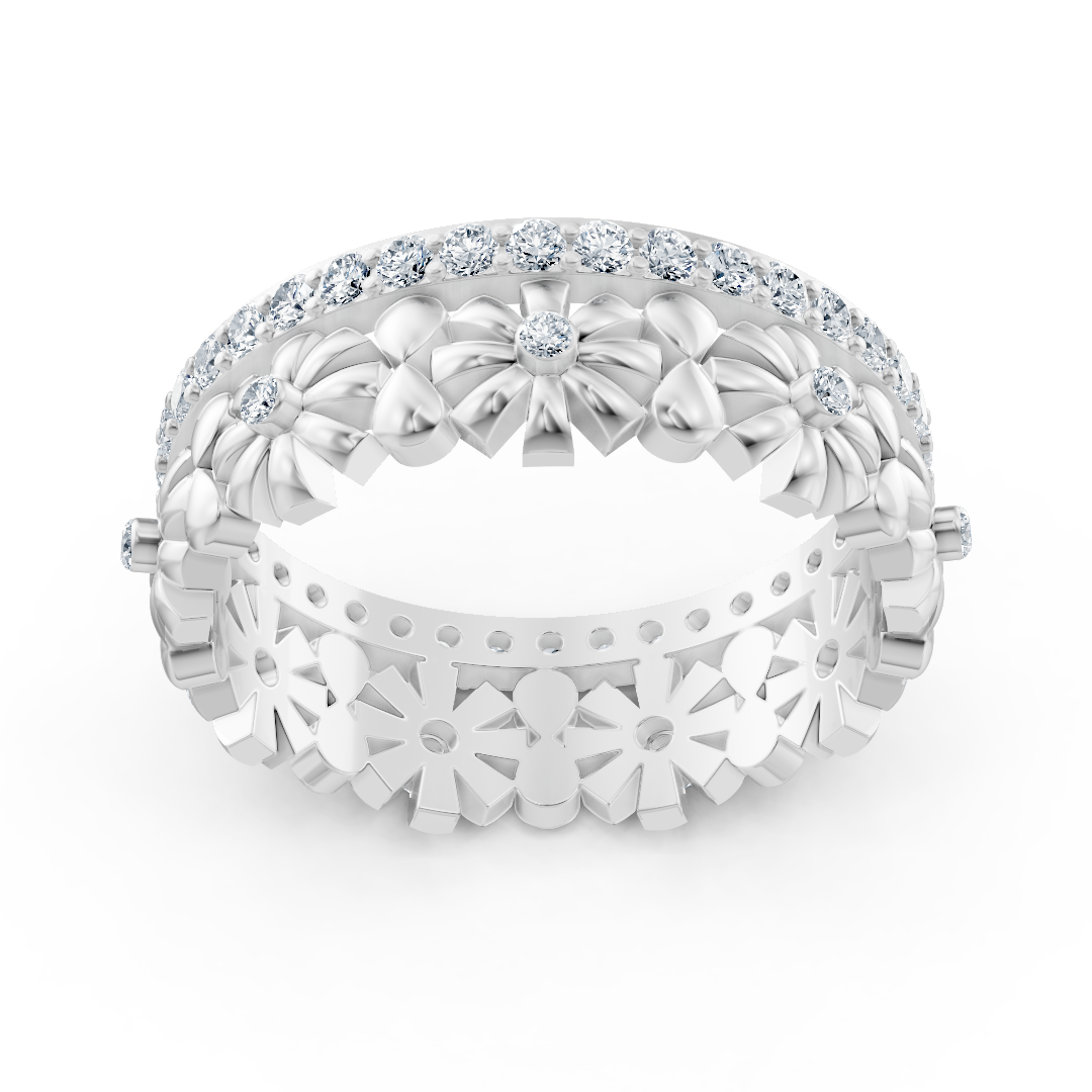 Zarter Blütenkranz Diamantring - 14K Weißgold, ca. 0.49 Karat