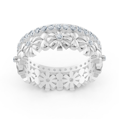 Zarter Blütenkranz Diamantring - 14K Weißgold, ca. 0.49 Karat