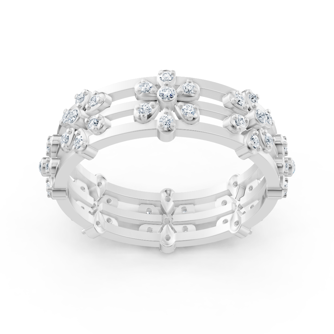Radiant diamond ring "Sea of ​​Flowers" - 14K white gold, 0.464 carat diamonds