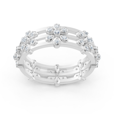 Radiant diamond ring "Sea of ​​Flowers" - 14K white gold, 0.464 carat diamonds