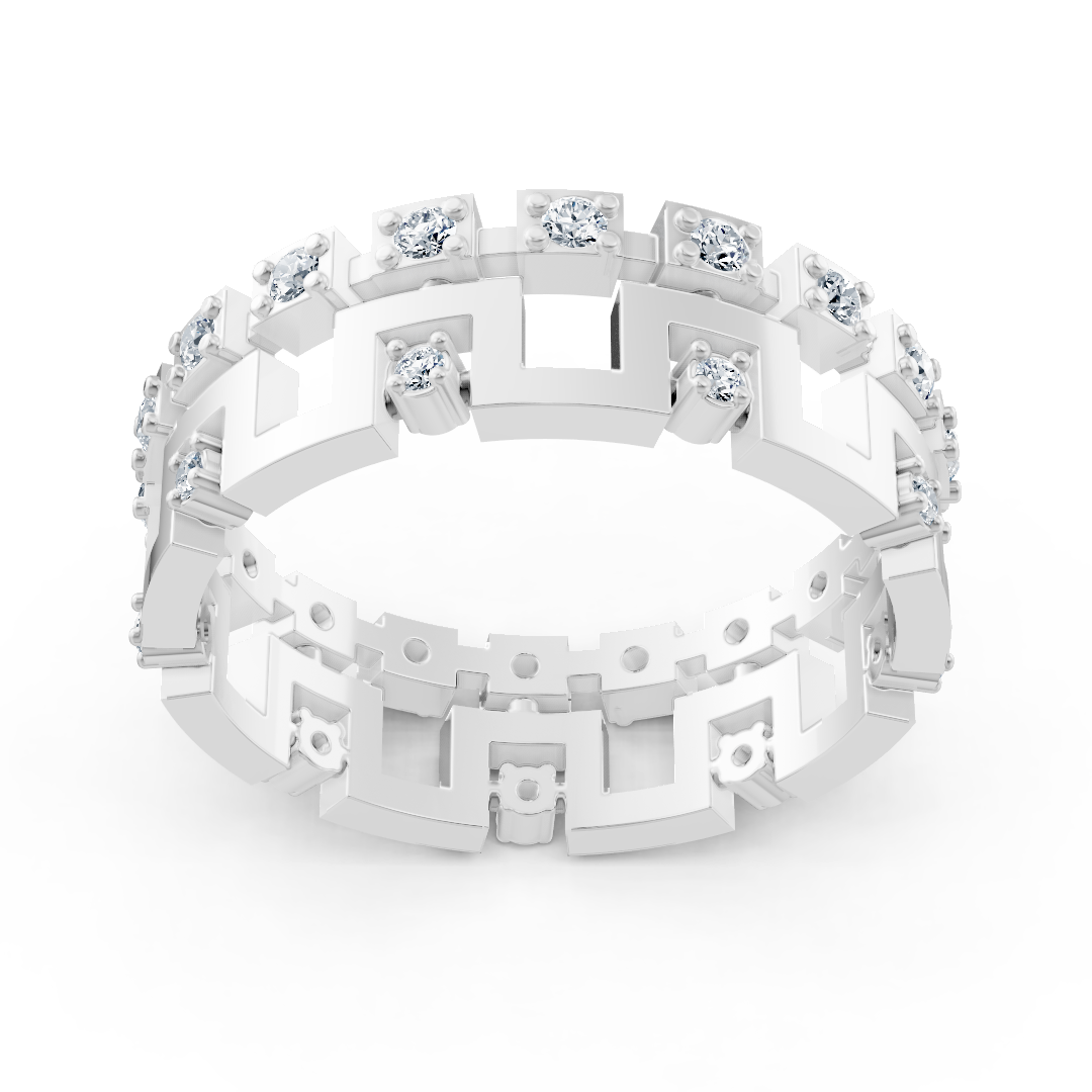 14 Karat Weißgold Diamant Geometrischer Ring - Ausdrucksstarker Damenring mit modernem Design