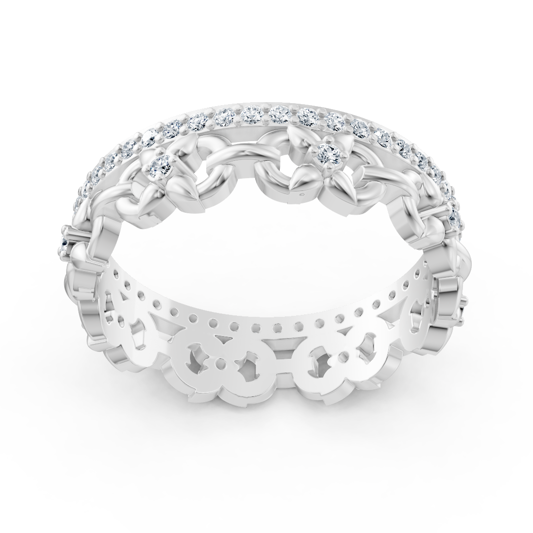 White gold diamond ring with chain pattern