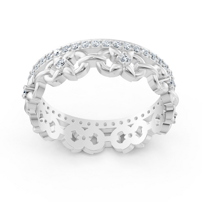 White gold diamond ring with chain pattern