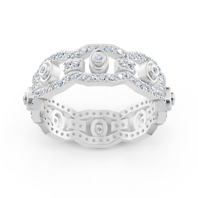 White gold diamond ring with chain and circle design