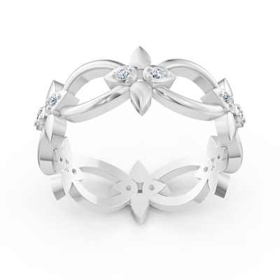 Weißgoldener Diamantring mit Blütenblattdesign