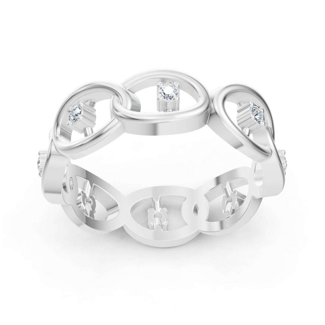 Weißgoldener Diamantring mit Kettenglieddesign