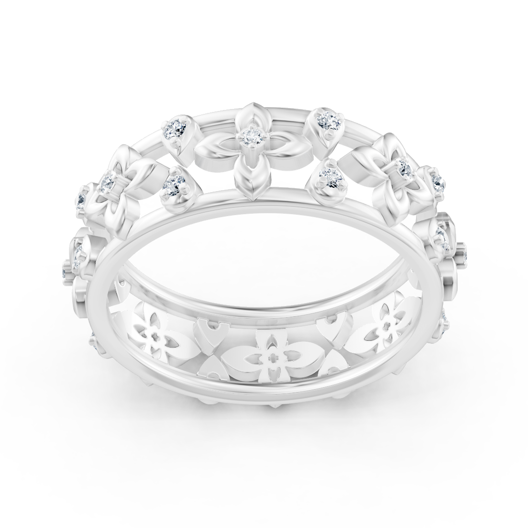 Edler Weißgold Ring mit Diamanten im Blüten Design – Filigrane Eleganz