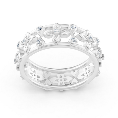 Edler Weißgold Ring mit Diamanten im Blüten Design – Filigrane Eleganz