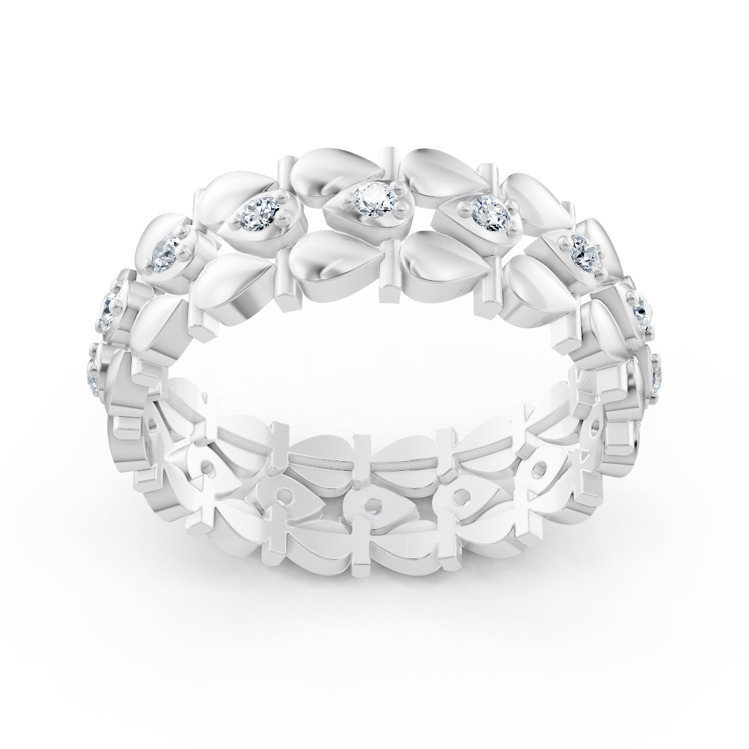 Eleganter Weißgold Ring mit Diamanten – Filigranes Blatt Design