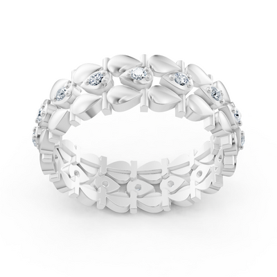 Eleganter Weißgold Ring mit Diamanten – Filigranes Blatt Design