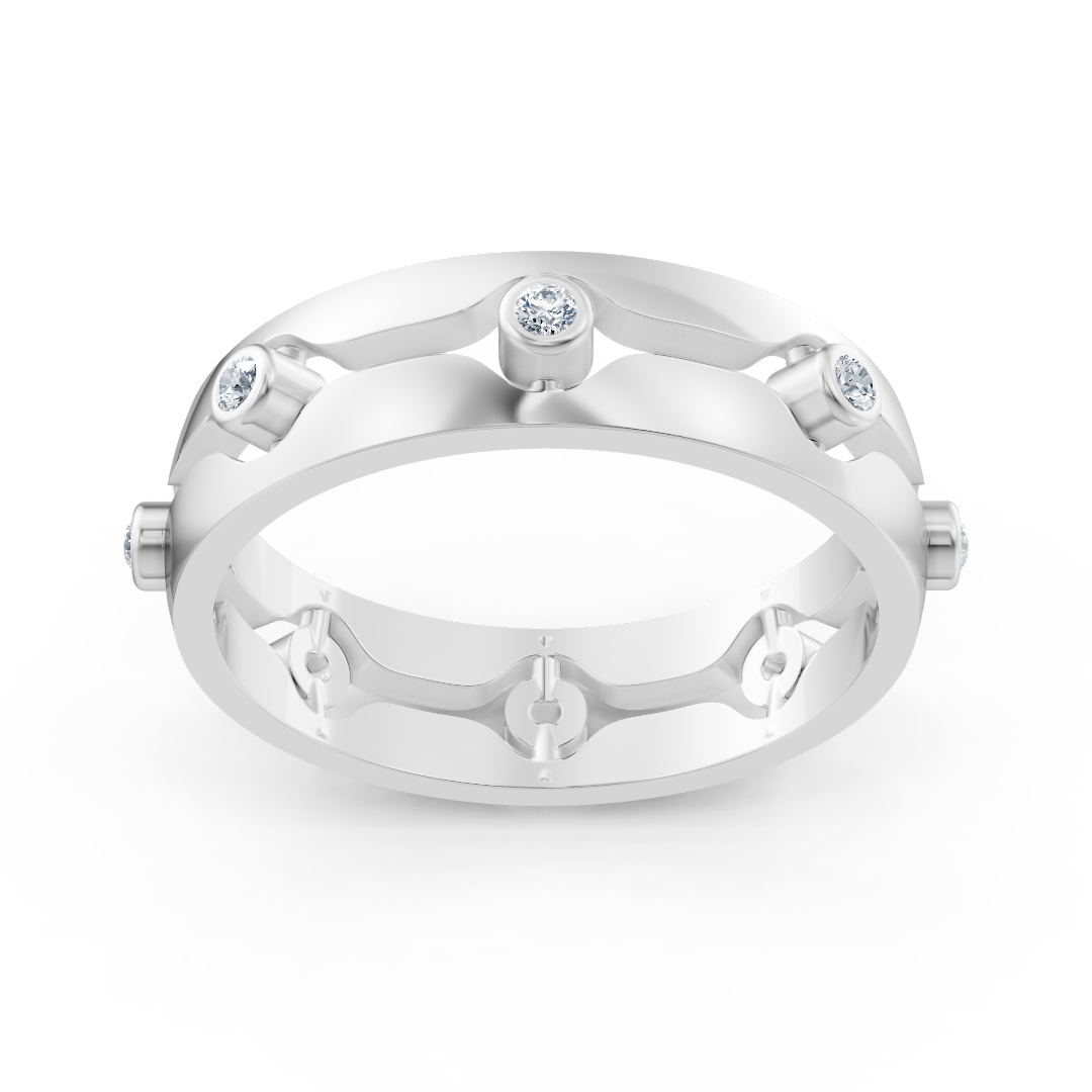 Elegant white gold ring with round diamonds in bezel design