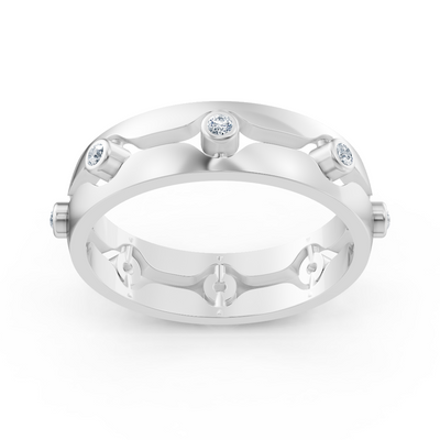 Elegant white gold ring with round diamonds in bezel design