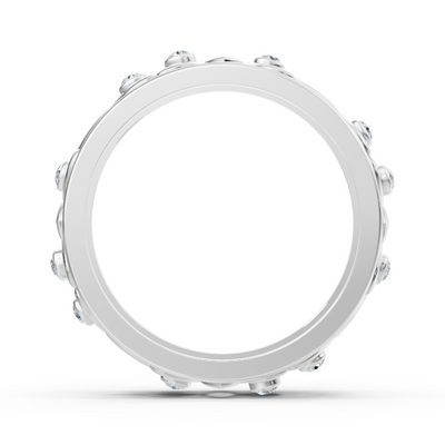Modern white gold ring with round diamonds in bezel design