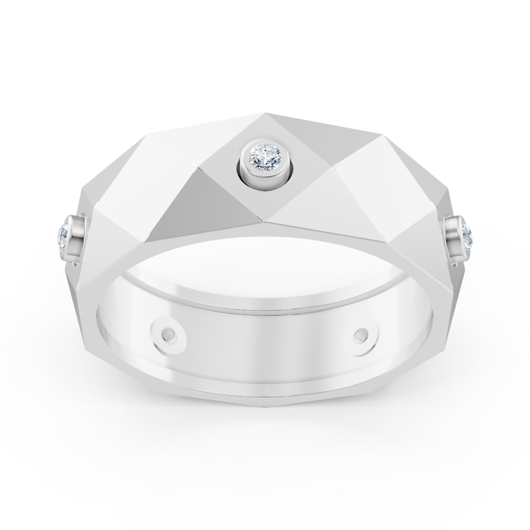 Moderner Weißgold-Ring mit Runddiamanten im Bezel-Design