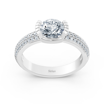 Modern solitaire diamond engagement ring in 14 carat white gold