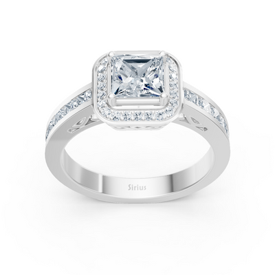 Princess Diamond Halo Ring 14K White Gold