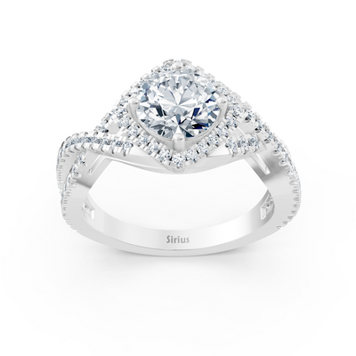 Diamond halo engagement ring in white gold