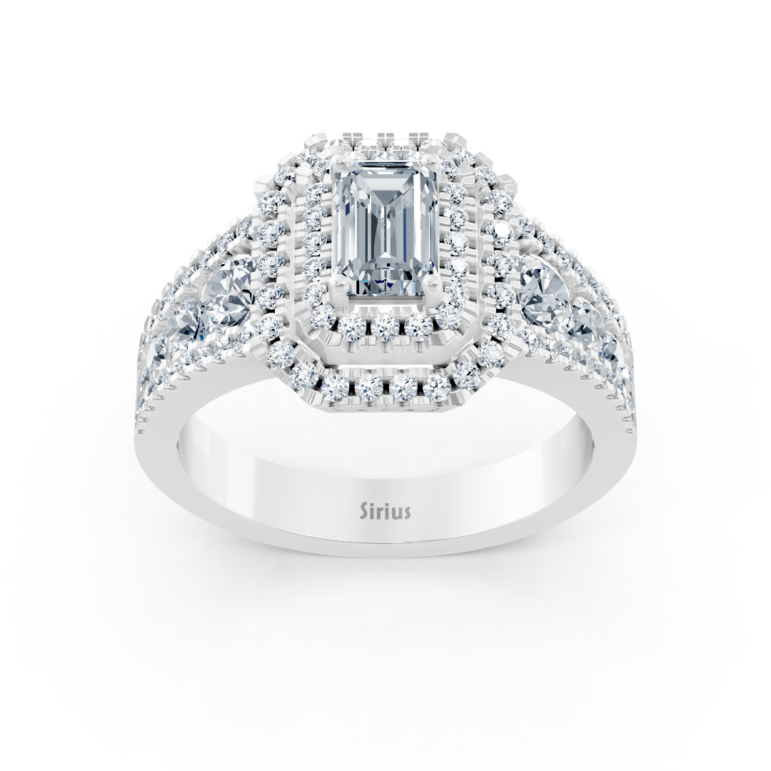 Diamant & Saphir Halo Verlobungsring aus Weißgold