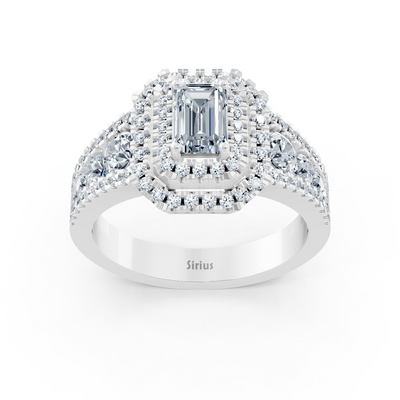 Diamant & Saphir Halo Verlobungsring aus Weißgold