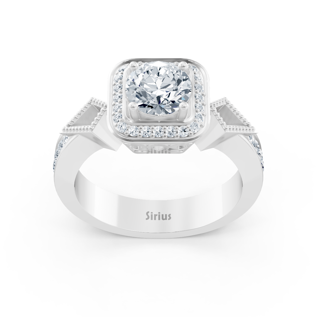 Diamond side stone halo engagement ring in white gold