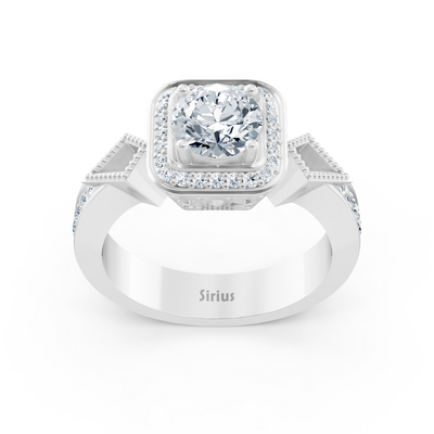 Diamond side stone halo engagement ring in white gold