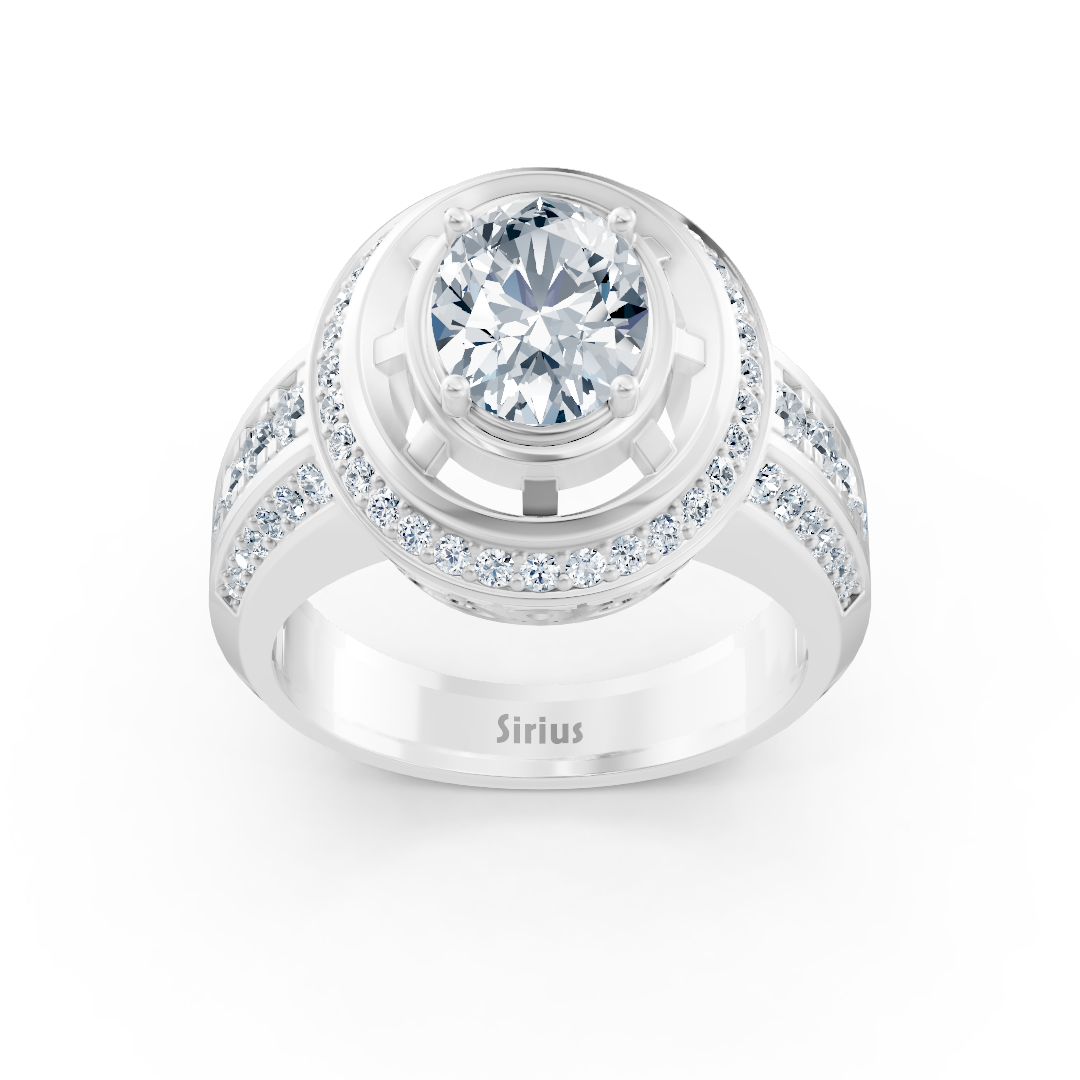 White gold halo engagement ring with diamonds &amp; tourmaline