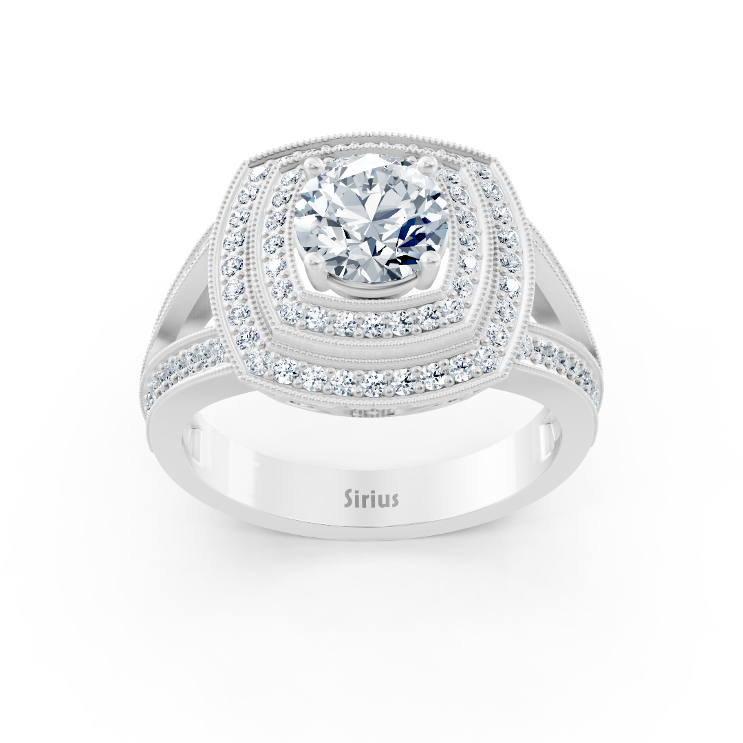 Weißgoldener Quadratischer Halo Diamantring