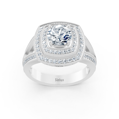 Weißgoldener Quadratischer Halo Diamantring