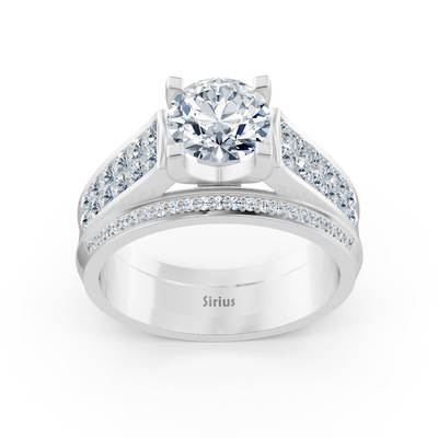 Cathedral canal engagement ring with diamonds in white gold