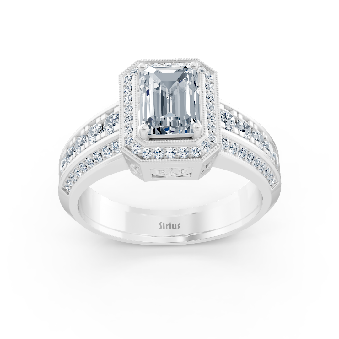 Birgie Sirius Weissgold Diamant & Smaragd Halo Ring mit Smaragd & Rundschliff