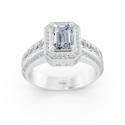 Birgie Sirius Weissgold Diamant & Smaragd Halo Ring mit Smaragd & Rundschliff