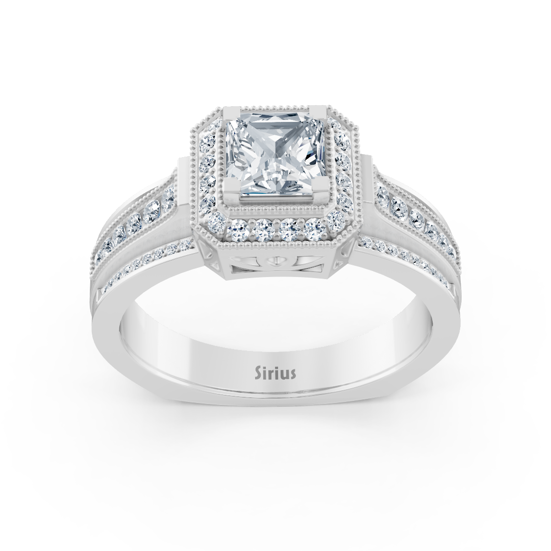Birgie Sirius Weissgold Diamant & Saphir Halo Ring mit Prinzess & Rundschliff