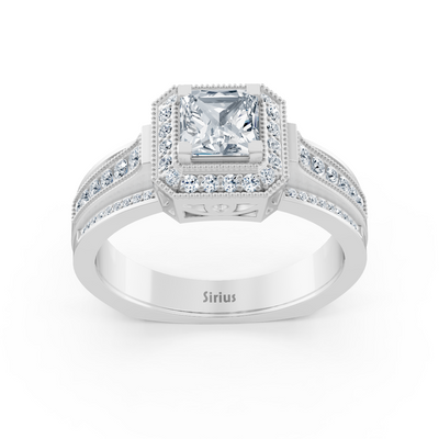 Birgie Sirius Weissgold Diamant & Saphir Halo Ring mit Prinzess & Rundschliff
