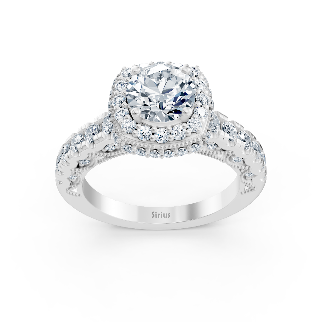 Birgie Sirius Weissgold Halo Diamant Verlobungsring mit Rundschliff